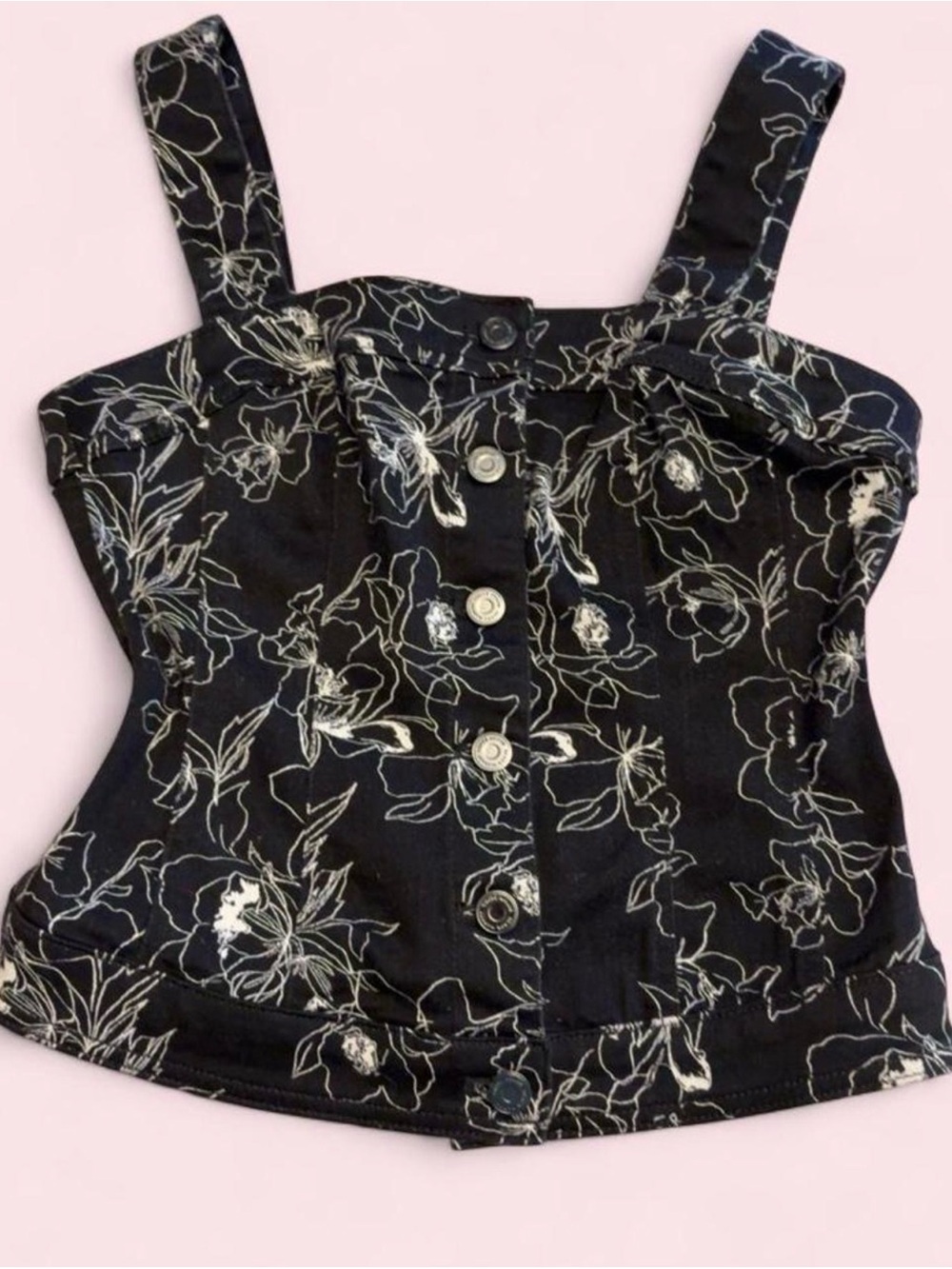 White House Black Market Black Floral Button-Front Crop Tank